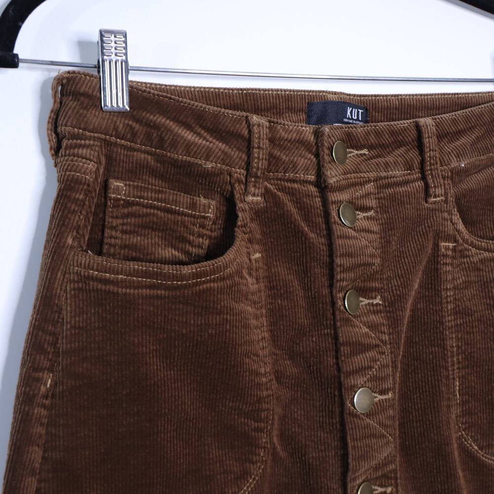 Kut from the Kloth Corduroy Button Front Skirt Brown Knee Length Women's 0 - Picture 3 of 9